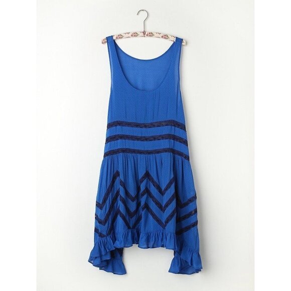 Free People Intimately Blue Polka Dot Tiered Ruffle Hem Voile & Lace Slip Dress - Picture 2 of 16